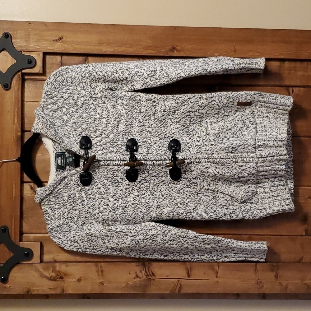 Roots Kids Black White Fleck Cotton Blend Zip Up Hooded Sweater Size M 7…